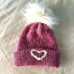 Handmade knit infant beanie, Valentine’s Day. 0-12 mos